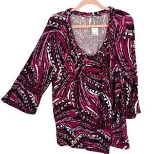 C Est 1946 Knit Top Size Large Deep Pink Knit Pattern Wide Neck 3/4 Sleeves NEW